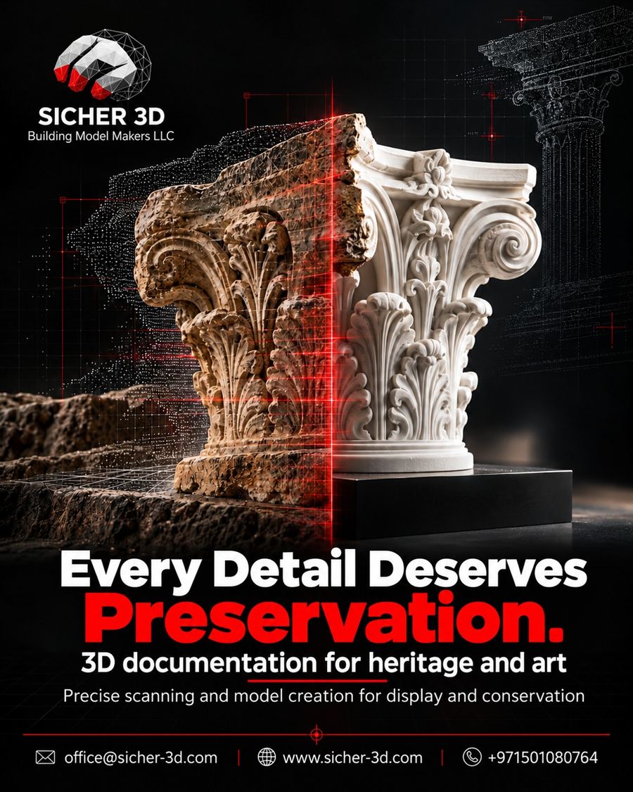 Corinthian column capital 3D scanned and reproduced as a detailed 3D printed replica