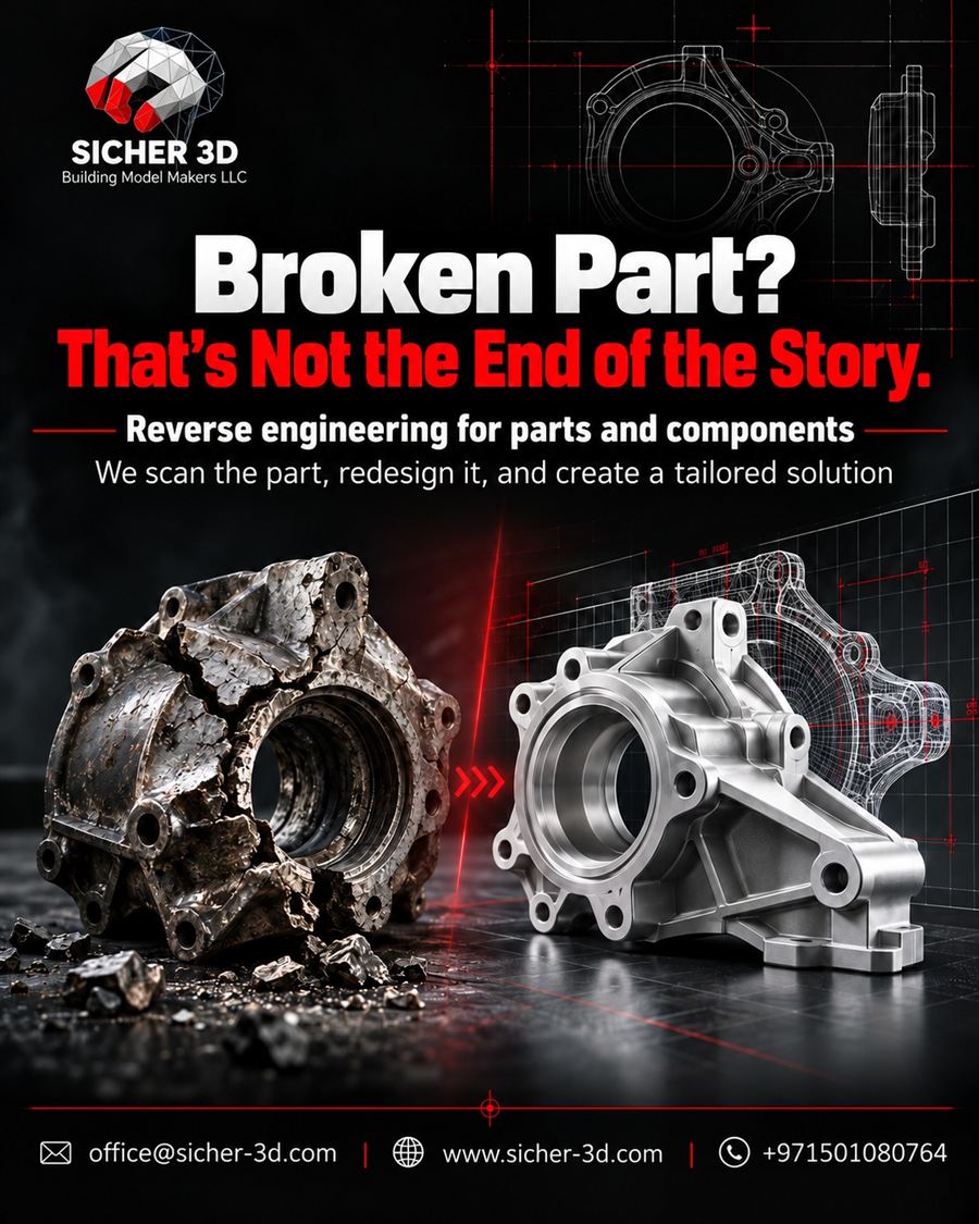 Broken car gearbox housing reverse engineered and 3D printed as a replacement spare part