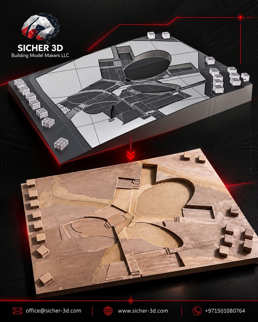 Digital site plan turned into a physical 3D printed site model